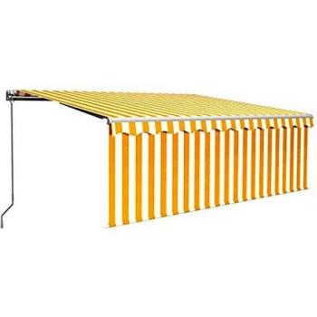 vidaXL Toldo Manual Retráctil con Persiana y LED Persiana Plegable Manivela Ventana Sombrilla Jardín Terraza Balcón Impermeable Amarillo Blanco 4x3 m