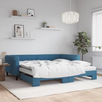 Sofá cama nido con colchón de terciopelo azul 100x200 cm