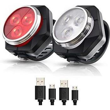 Hually Luces Bicicleta Recargable LED, Luz para Bicicleta por USB Conjunto de Luces Delantera y Trasera para Bicicleta 4 Modo 800mAh Reflector Bici Seguridad Faro de Señal,2 Cable USB