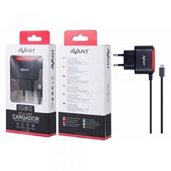 Avant Cargador Micro USB, Sistema de Seguridad, Enchufe con Cable Incorporado, Negro/Rojo