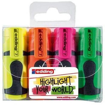 edding Estuche con 4 marcadores fluorescentes edding mini highlighter, colores variado