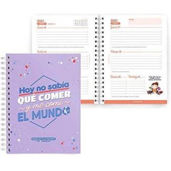 Agenda Escolar Rígida de Espiral 155x213 Mm Semana Vista 2020 MissBorderlike Comer El Mundo Miquel Rius Lila Castellano