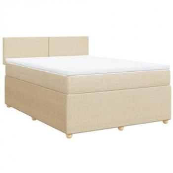 Cama Box Spring con Colchón de Tela Color Crema 140x190 cm