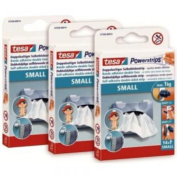 Powerstrips Small im 3er Pack - Doppelseitige Klebestreifen zur Montage von Gegenständen auf glatten Oberflächen - Bis zu 1 kg Halteleistung - insgesamt 42 Powerstrips