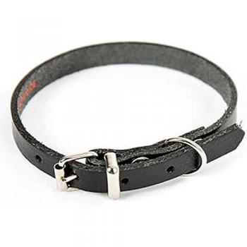 Collar de perro de cuero negro ajustable con hebilla niquelada Martin Sellier (Longitud 36cm, Ancho 14mm)
