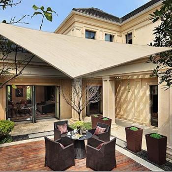 HENG FENG Toldo Vela de Sombra Triangular 4 x 4 x 5.65 m Protección Rayos UV Solar Protección HDPE Transpirable Aislamiento de Calor para Dar Sombra a su JardínColor Beige