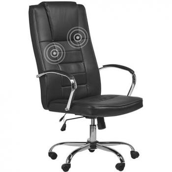 Silla de Oficina Masajeadora de Piel Sintética Negra con Calefacción, 4 Modos y Giro 360º Grandeur