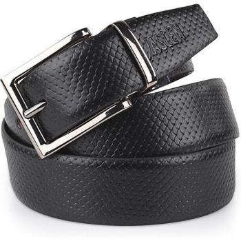 Cinturón Hombre Jaslen Reversible de Piel Genuina Ancho Color Negro con Hebilla de Metal