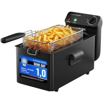 Freidora ProfiCook PC-FR 1325, 3 L, Independiente, 2000 W, con Zona Fría y Termostato Ajustable (130-190 °C) - Color Negro