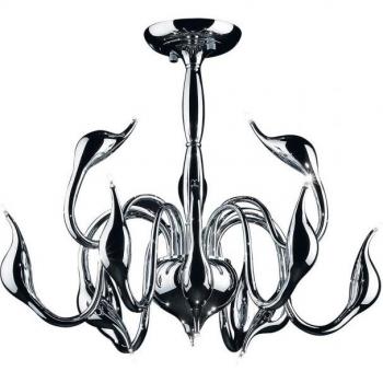 Lámpara colgante moderna Swan Chrome con acabado en cromo, diseño contemporáneo, 12 luces tipo G4, semi empotrada