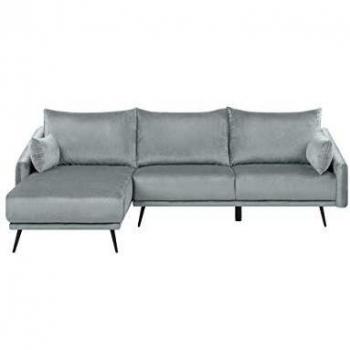 Sofá Esquinero de Terciopelo Gris L con Chaise Longue de 3 Plazas y Patas de Metal (Versión Derecha) Varde