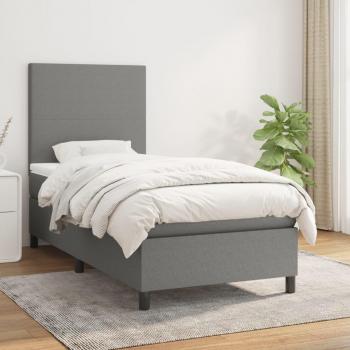 Cama box spring con colchón de muelles gris oscuro 90x190 cm tela