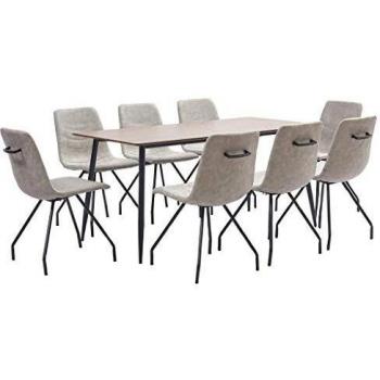 vidaXL Juego de Comedor 9 Piezas de Cuero Sintético Mobiliario Decoración Interior Casa Hogar Robusto Duradero Resistente Funcional Práctico Útil Gris