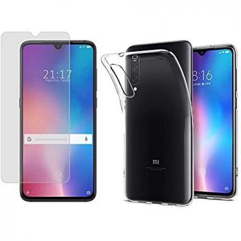 Pack 2 en 1 Funda Gel Transparente y Protector de Cristal Templado para Xiaomi Mi 9