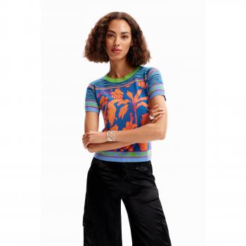 Desigual Light Blue Cotton Sweater - XL, Round-neck Knitwear, female, Multicolor, Size: XL Contrasting Details Short-Sleeved Shirt