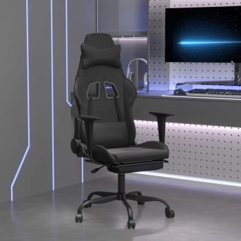 Silla Gaming de Masaje y Reposapiés de Cuero Sintético Negro Maison Exclusiva