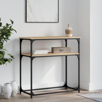 Mesa consola de madera de ingeniería 75x35,5x75 cm en color Negro, Roble Sonoma y Roble ahumado - Mesa de sofá, mesa de entrada para salón, consola de entrada, mueble recibidor, mesita