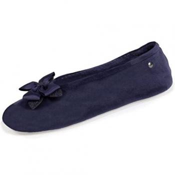 Pantuflas Isotoner Ballerinas para Mujer con Nudo Gros-Grain en Color Marino