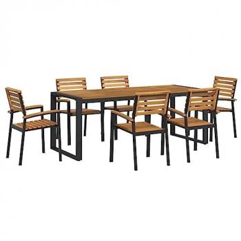 7-Piece Garden Dining Set - Solid Acacia Wood and Metal
