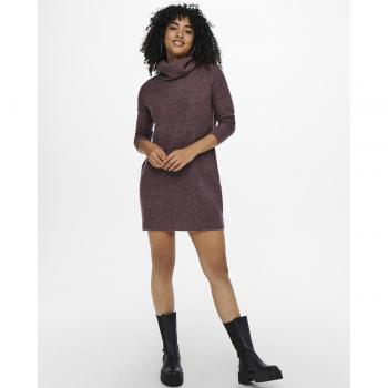 Vestido de punto cuello alto Only Jana Cowlnck Wool rosa brown mujer