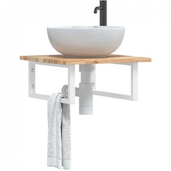 Estante de lavabo de pared acero y madera maciza de acacia Vidaxl Marrón