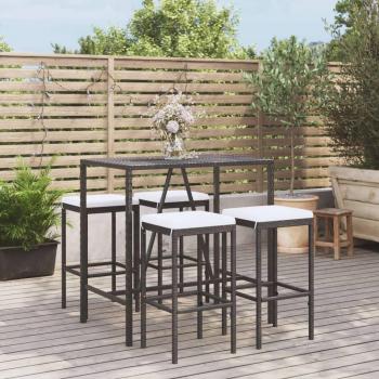 5-Piece Black Poly Rattan Garden Bar Set with Cushions