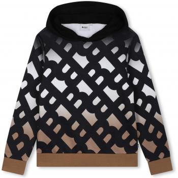 BOSS Kidswear - Sudadera de niño con capucha y estampado monograma, color azul marino, 100% algodón, diseño moderno, cómodo ajuste