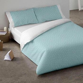 Burrito Blanco Juego de Funda Nórdica 302 de Algodón Ecológico con Estampado de Topitos para Cama de Matrimonio de 160x190 cm hasta 160x200 cm, Turquesa