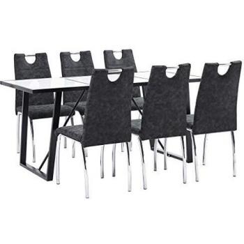 vidaXL Juego de Comedor 7 Piezas Cuero Sintético Mobiliario Decoración Interior Casa Hogar Robusto Duradero Resistente Funcional Práctico Útil Negro