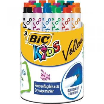 BIC Kids Mini Velleda - Rotuladores Pizarra Blanca Punta Fina, Pote de 24 unidades, Colores Surtidos