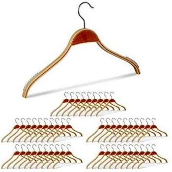 Pack de 50 Perchas Antideslizantes de Madera con Gancho Giratorio de 360º, Beige, 40 cm - Relaxdays