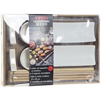 Set de sushi DKD Home Decor Bambú Gres Blanco Natural Oriental 28,5 x 19,5 x 3,3 cm (9 Piezas)