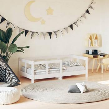 Cama infantil de madera maciza de pino blanca 70x140 cm