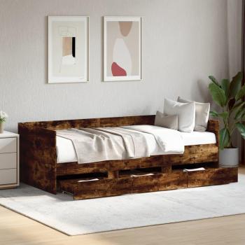Sofá cama con cajones sin colchón de madera ingeniería roble ahumado 90x190 cm Smoke Oak Vidaxl Marrón