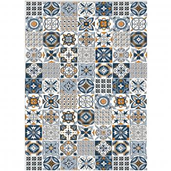 Alfombra de cocina baldosas de cemento 90 x 130 cm - azul