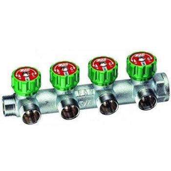 Colector Multifuncional 4 Vías 3/4 M-F con Válvulas y Topes Manuales