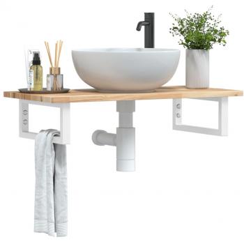 Estante de lavabo de pared acero y madera maciza de acacia Vidaxl Marrón