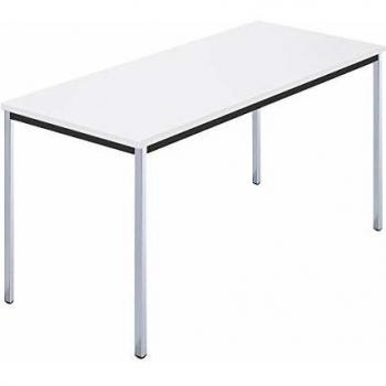 Mesa rectangular con tubo cuadrado cromado 1400 x 700 mm, color blanco