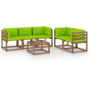Conjunto de muebles de jardín 6 piezas con cojines verde brillante