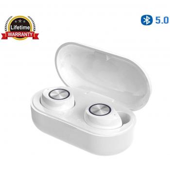 2019 Nuevos Auriculares Bluetooth táctiles con micrófono Estéreo Audio Estuche de Carga portátil para Android Android Sport-Blanco1