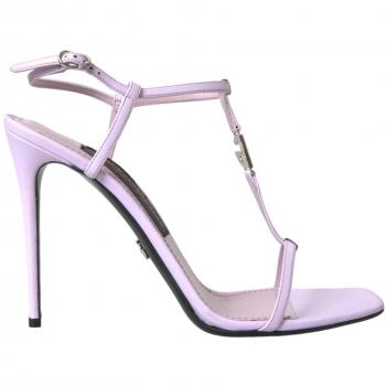 Dolce & Gabbana Purple Leather Logo Ankle Strap Heels Sandals Shoes - EU39/US8.5