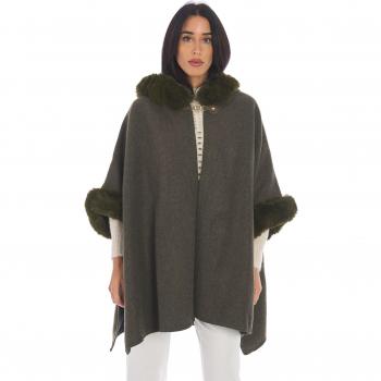 Green Faux-Fur Trim Poncho Twinset for Women - One Size