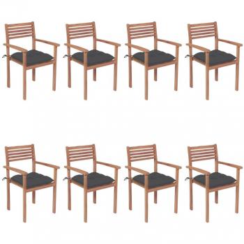 Stackable Teak Garden Chairs with Cushions - Set of 8