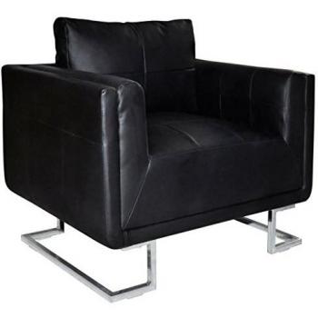 vidaXL Sillón Cuadrado Lujoso de Cuero Artificial con Patas Cromadas Negro