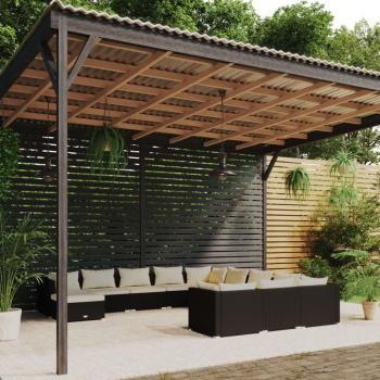 vidaXL 12-Piece Black Poly Rattan Garden Lounge Set with Cushions