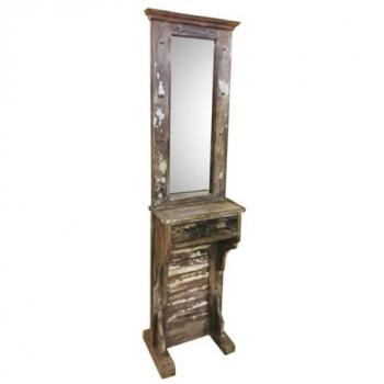 Recibidor con Espejo de madera reciclada marrón 43x21x186h cm de estilo Artesanal acabado Wanderlust Deco