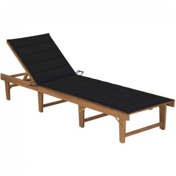 Folding Sun Lounger with Cushion in Solid Acacia Wood