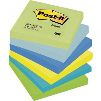 Post-it Dream 654-MTDR Notas autoadhesivas , 6 blocs, 100 hojas por bloc,Single, Azul, Cian, Verde, Amarillo,76 x 76 mm