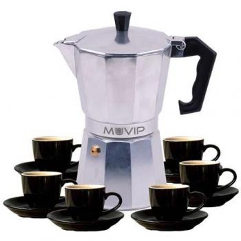 Cafetera de Aluminio Muvip 6 Tazas con Mango Ergonómico Termoresistente - Apta para Inducción, Gas y Vitrocerámica