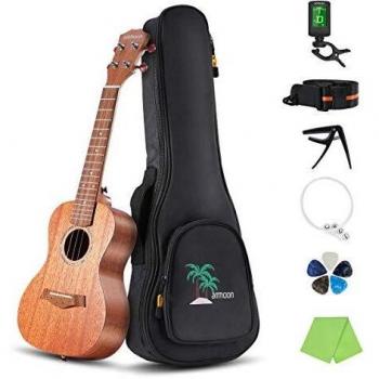 ammoon Ukelele Soprano, Caoba Kit de Ukelele de 21 Pulgadas para Principiantes con Bolsa de Correa de Concierto Cuerdas de Repuesto Sintonizador Clip-on Head Cleaning Fabric 5pcs